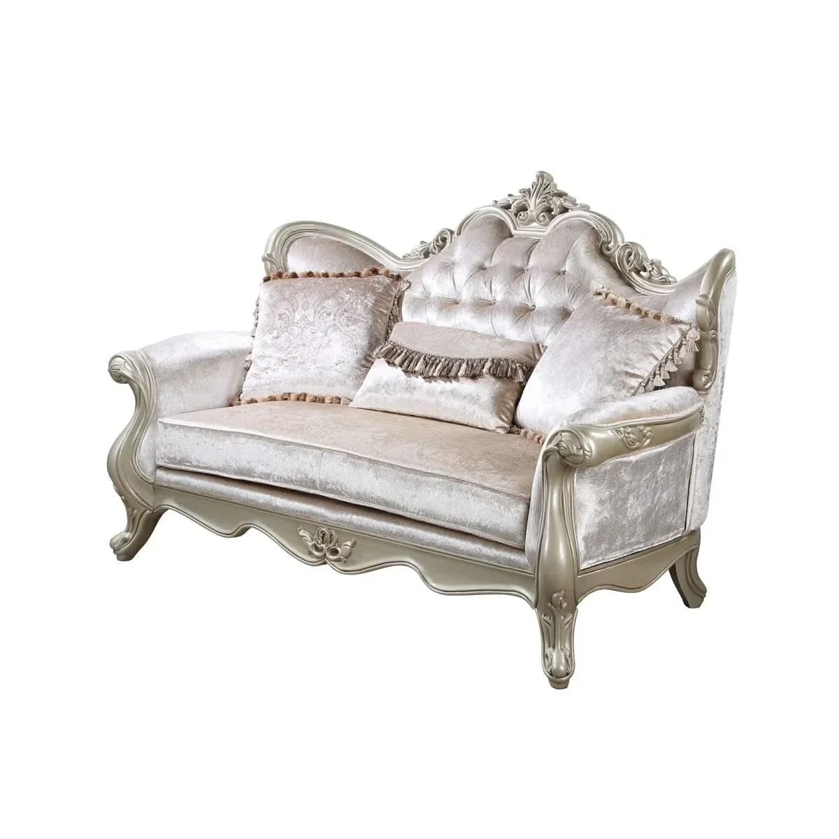 Monique Pearl Silver Victorian Sofa & Loveseat Living Room Set with Ornate Carved Accents - Image 7