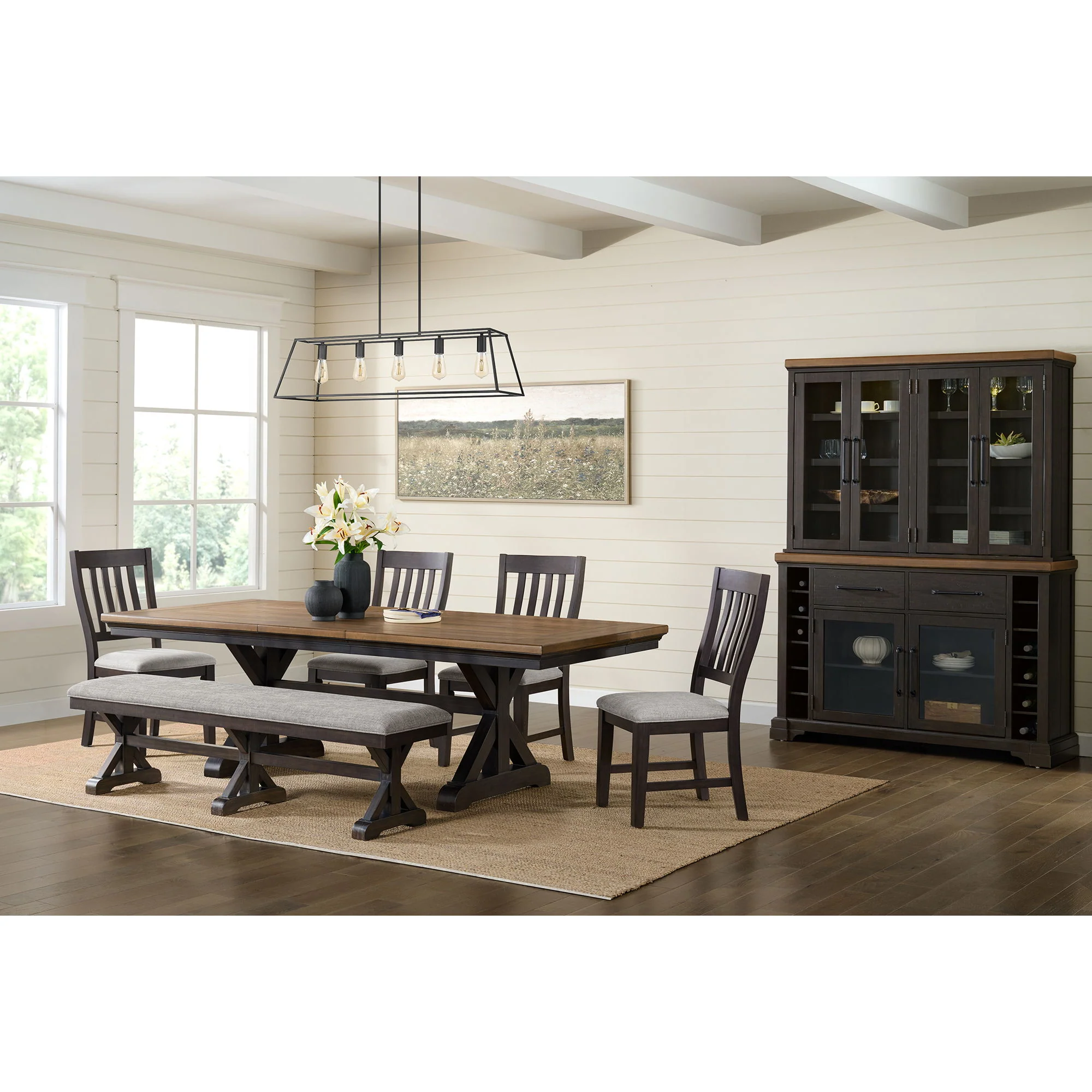 Montrose - Fabric Dining Bench - Espresso / Light Gray - Image 4