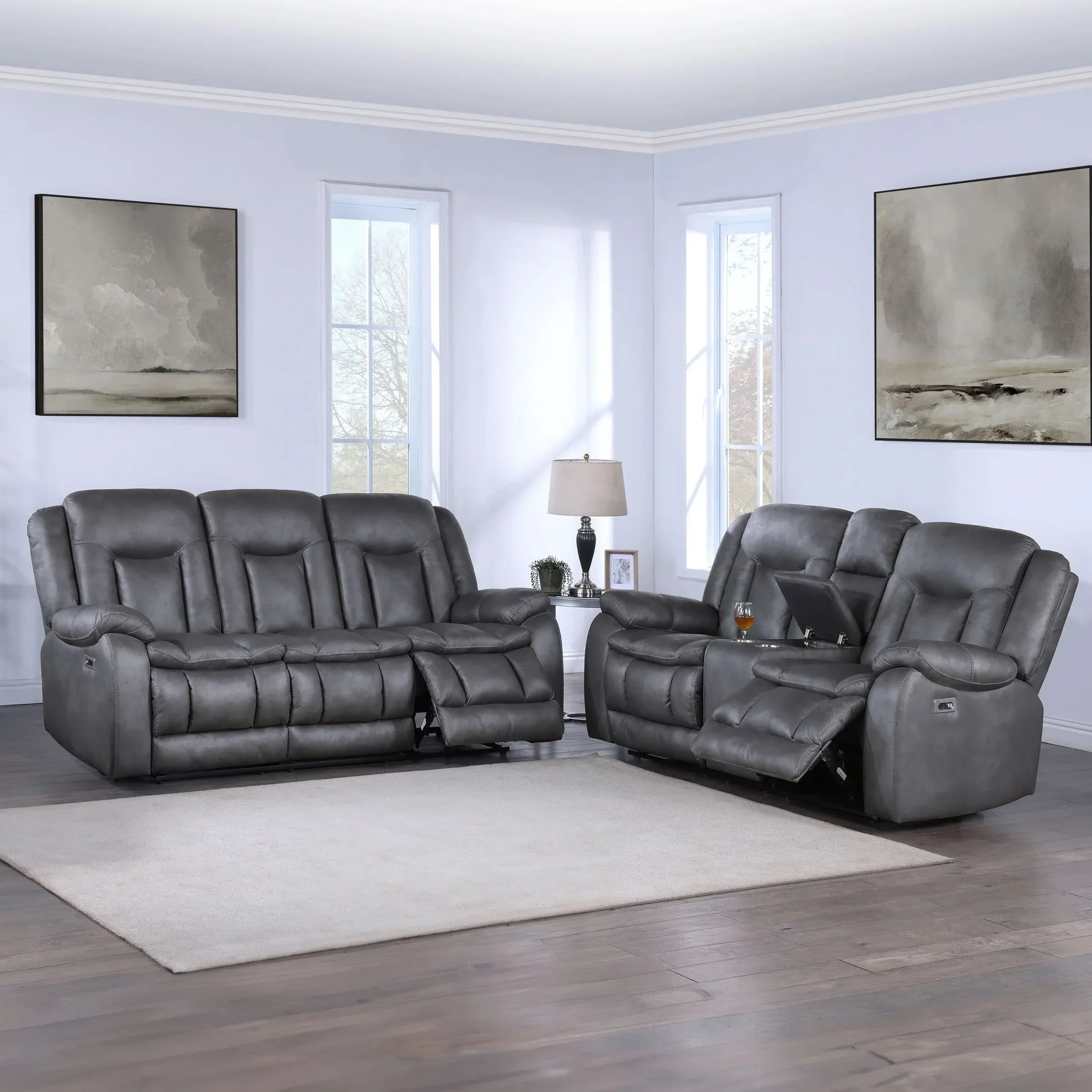 Morello Gray Reclining 2PC Living Room Set with Sofa and Console Loveseat - Image 3
