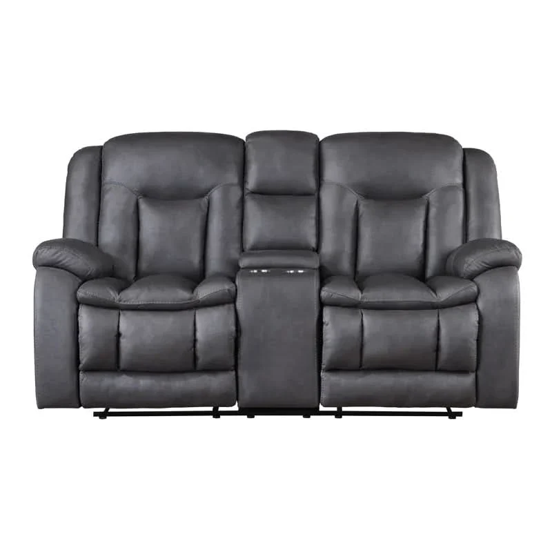 Morello Gray Reclining Console Loveseat with Cupholders and Storage - Image 3