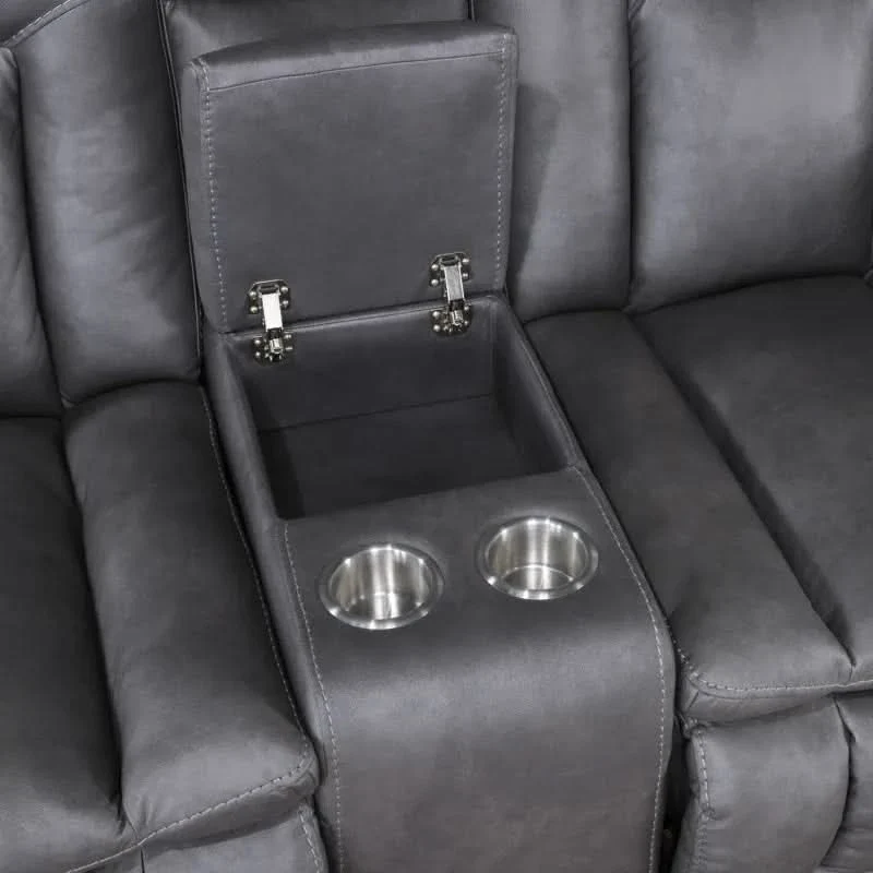 Morello Gray Reclining Console Loveseat with Cupholders and Storage - Image 5