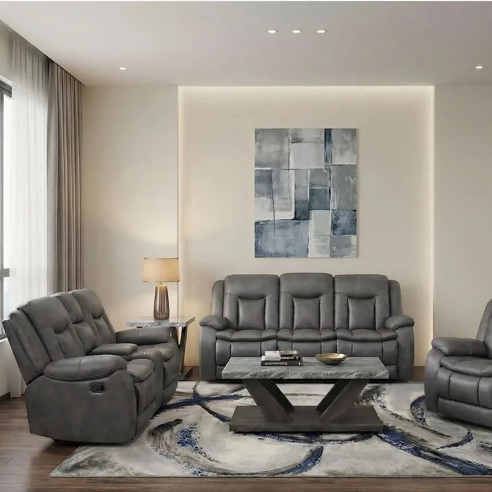 Morello Gray Reclining Console Loveseat with Cupholders and Storage - Image 6