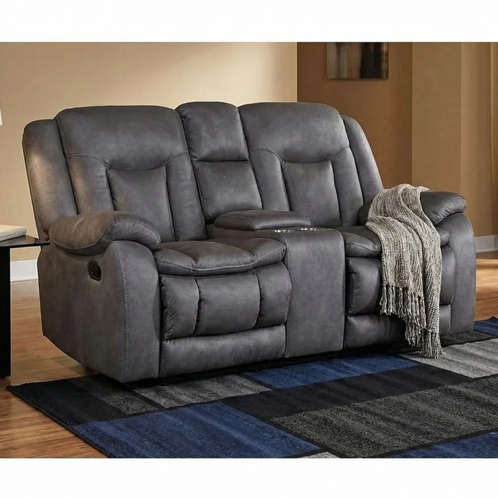 Morello Gray Reclining Console Loveseat with Cupholders and Storage