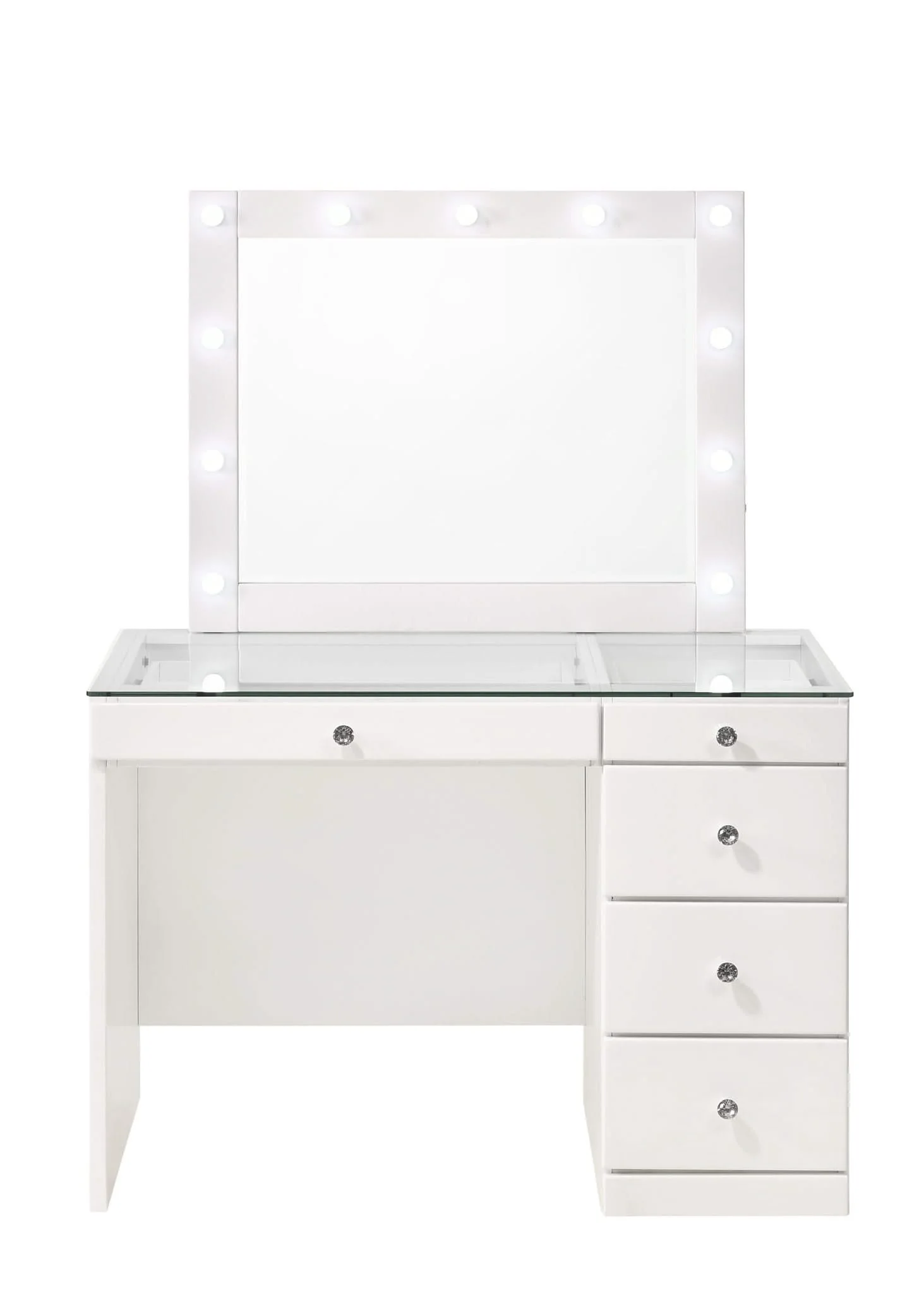 Morgan - Vanity Desk With Glass Top, LED Luxo Mirror & Stool - White - Image 2