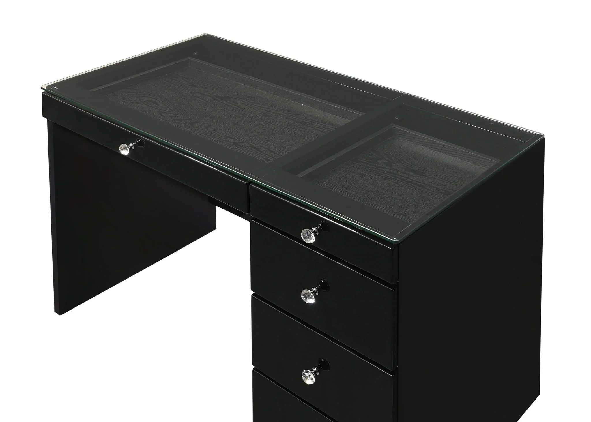 Morgan - Vanity Desk With Glass Top, LED Mirror & Stool - Black - Image 2