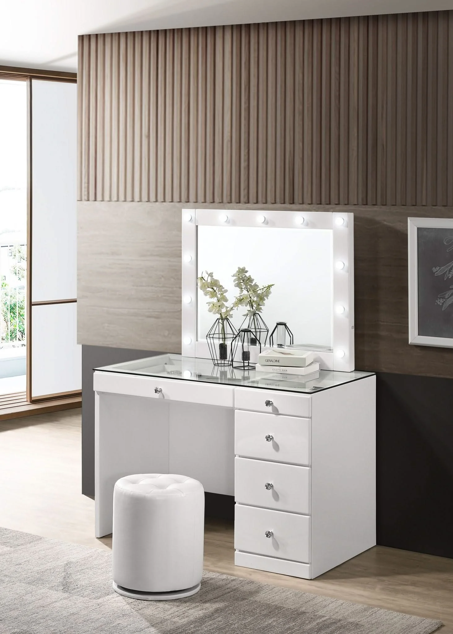 Morgan - Vanity Desk With Glass Top - White - Image 3
