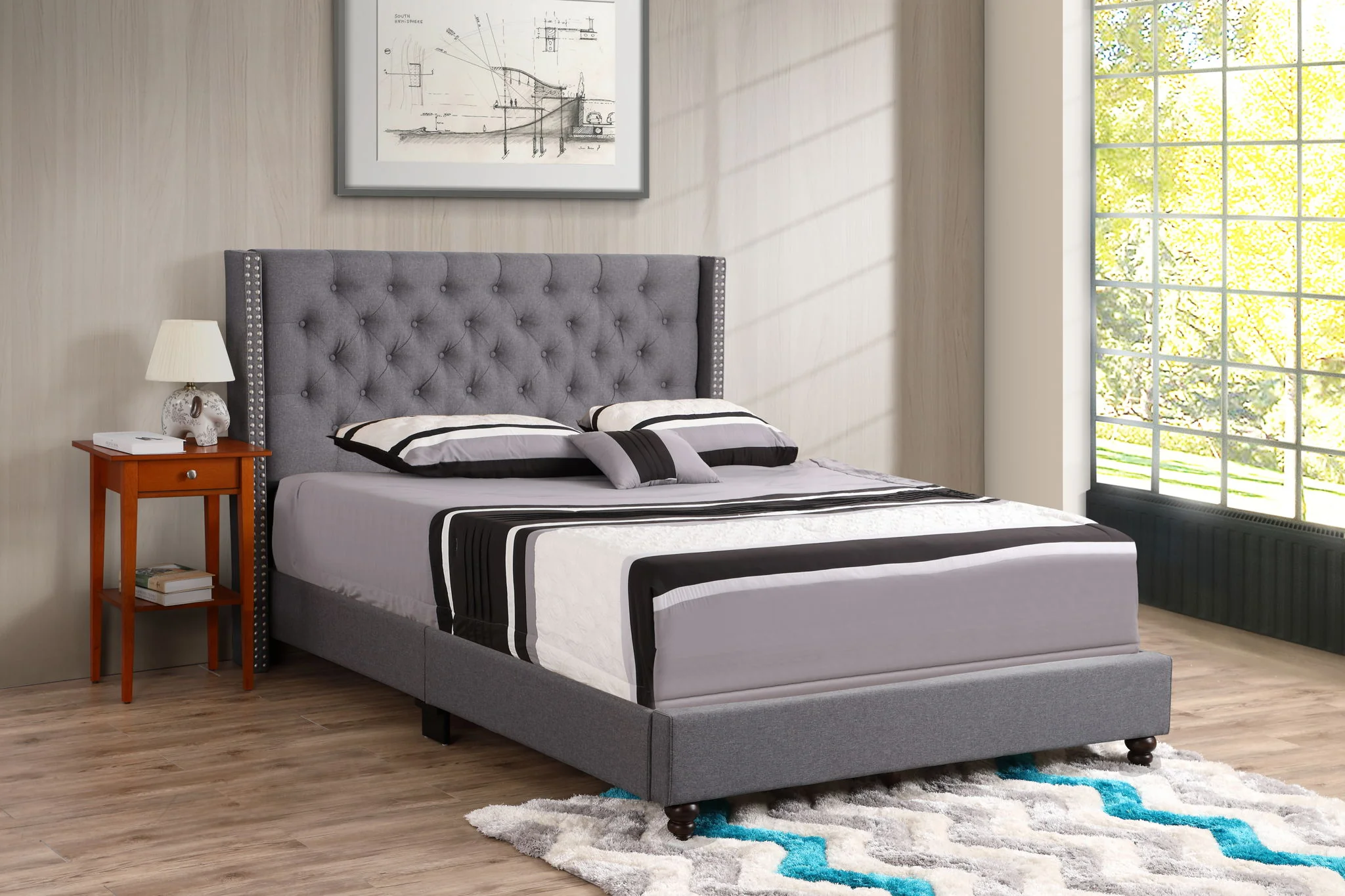 Nailhead Bed Transitional Vibrant - Image 4