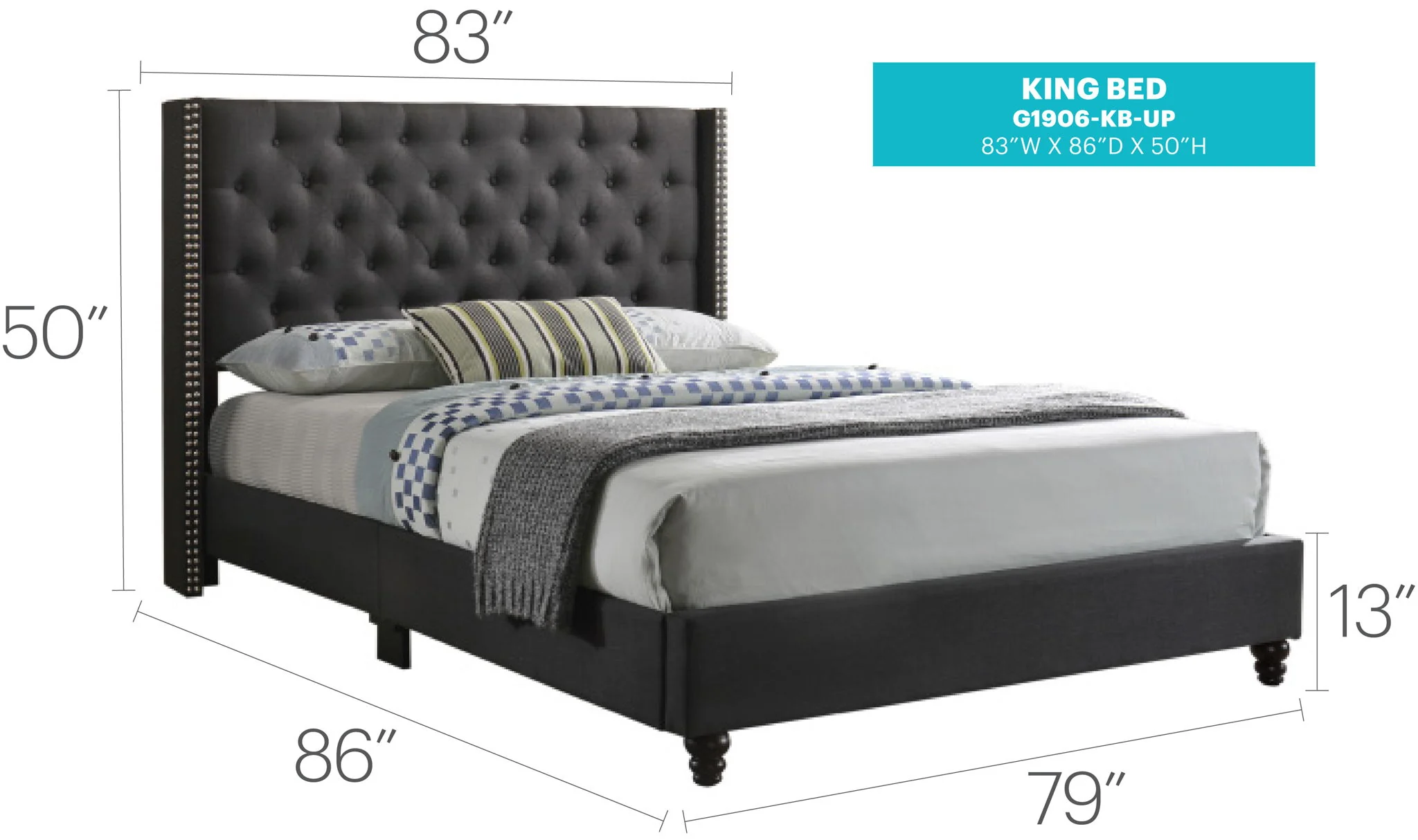 Nailhead Bed Transitional Vibrant - Image 6