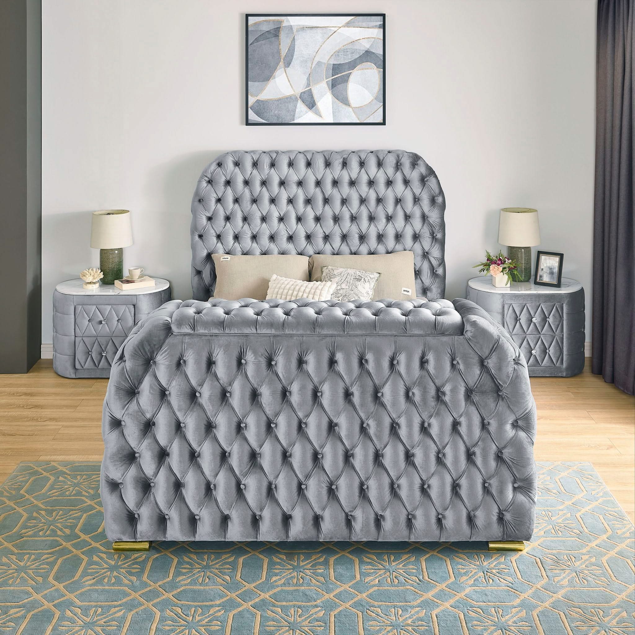 Natalia - Queen Upholstered Bed With Decking Board Set - Gray - Image 2