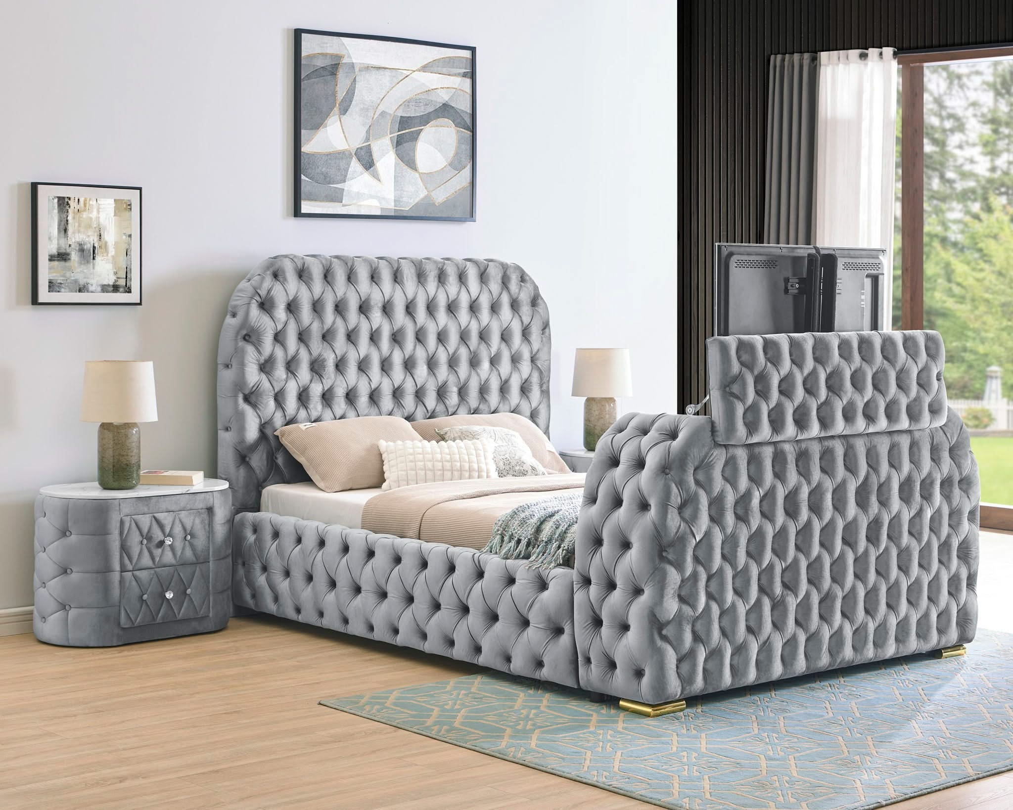 Natalia - Queen Upholstered Bed With Decking Board Set - Gray - Image 3