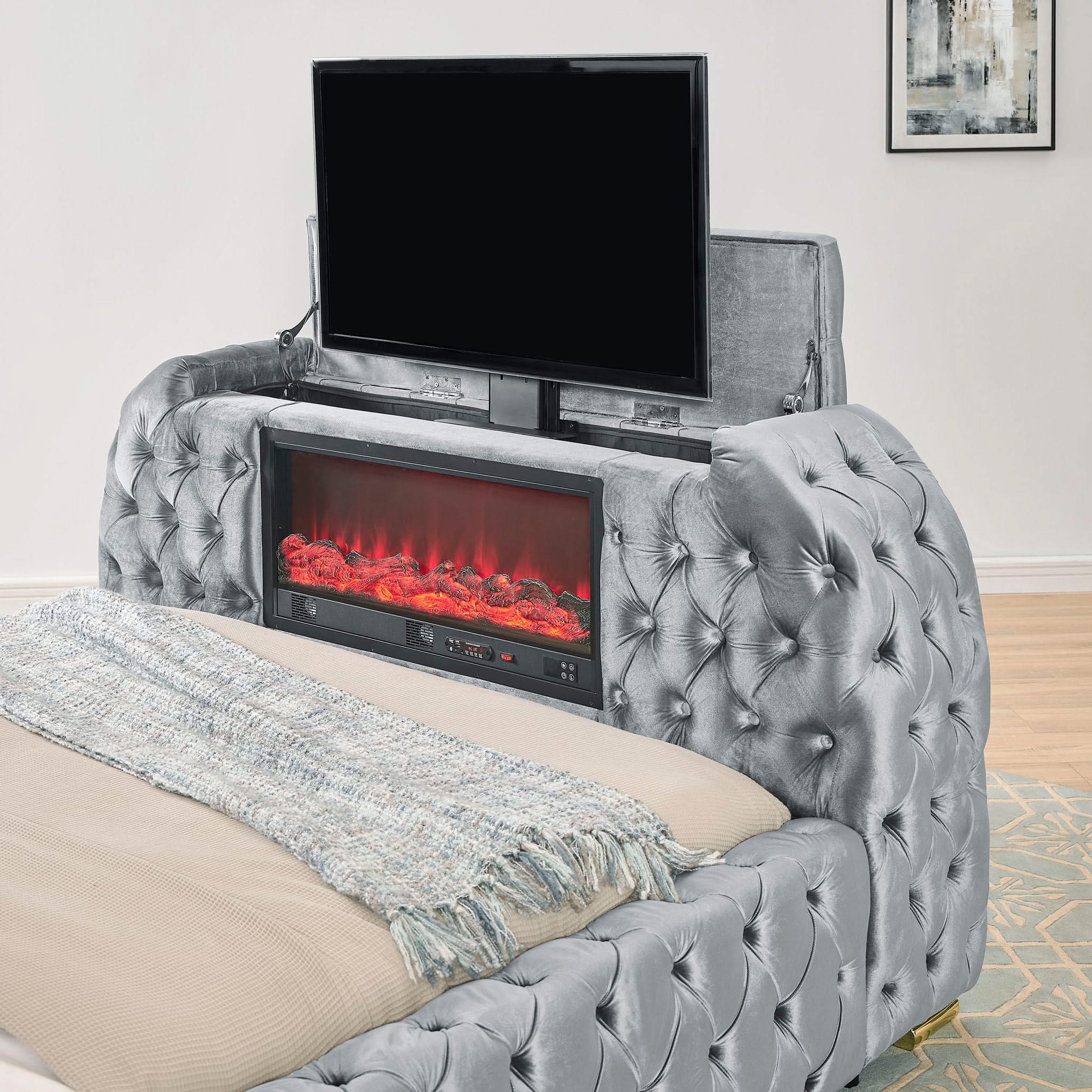 Natalia - Queen Upholstered Bed With Decking Board Set - Gray - Image 4