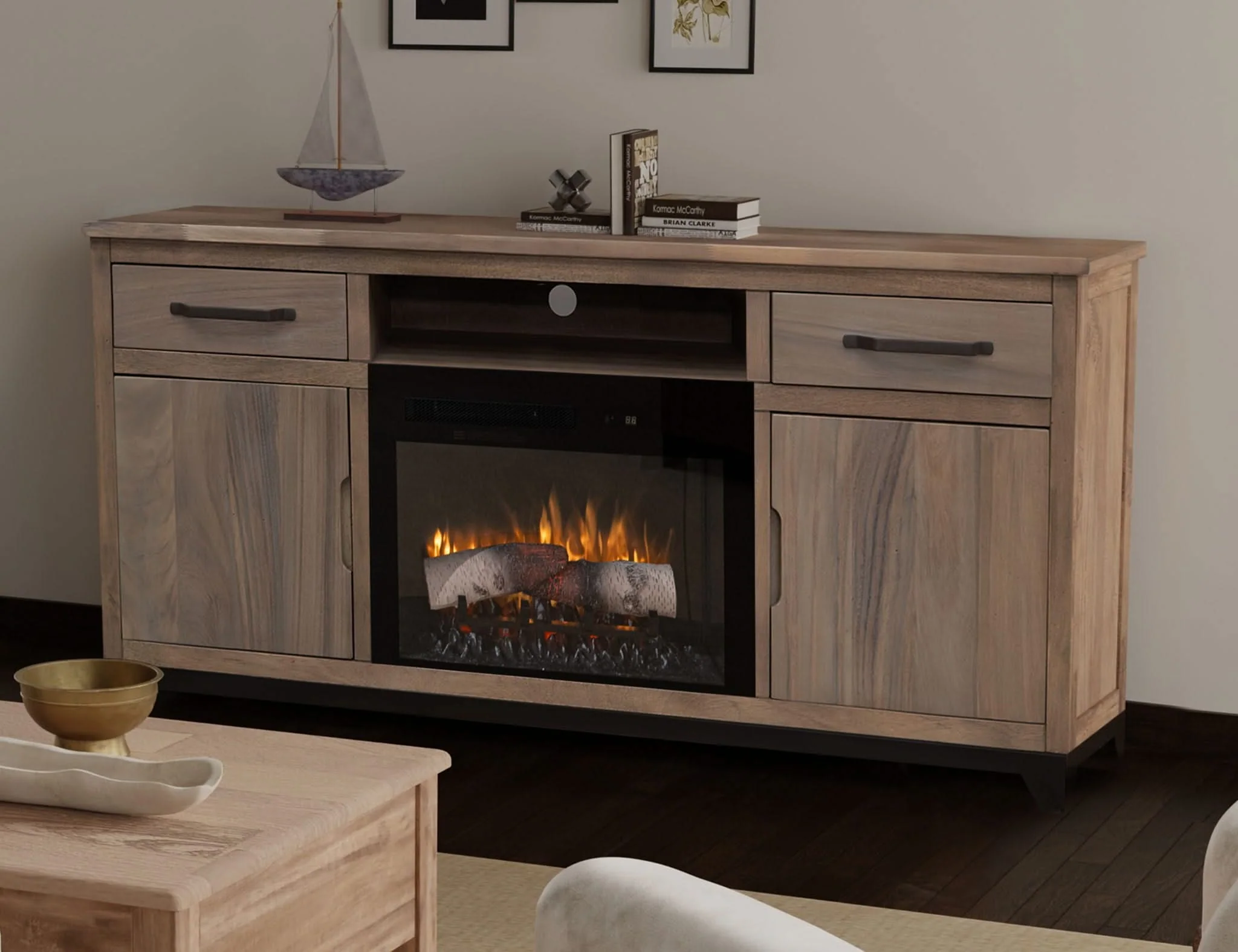 Natural Parota - 70" Electric Fireplace - Brown Cappuccino - Image 3