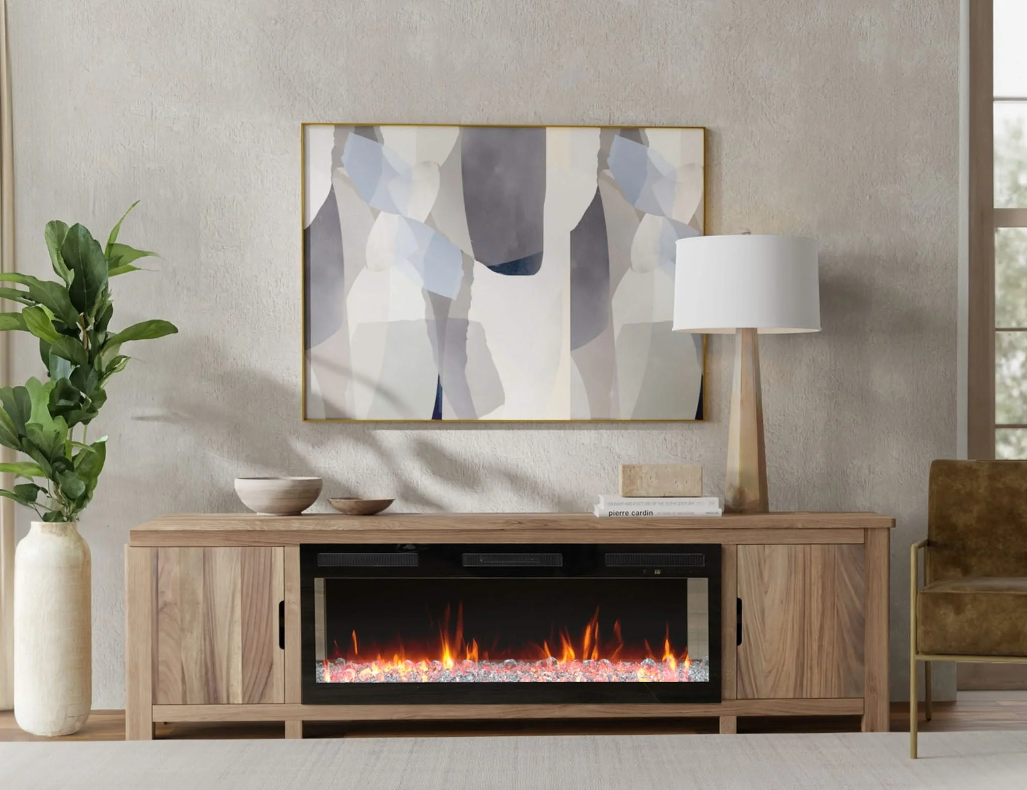 Natural Parota - Electric Fireplace - Brown Cappuccino - Image 2