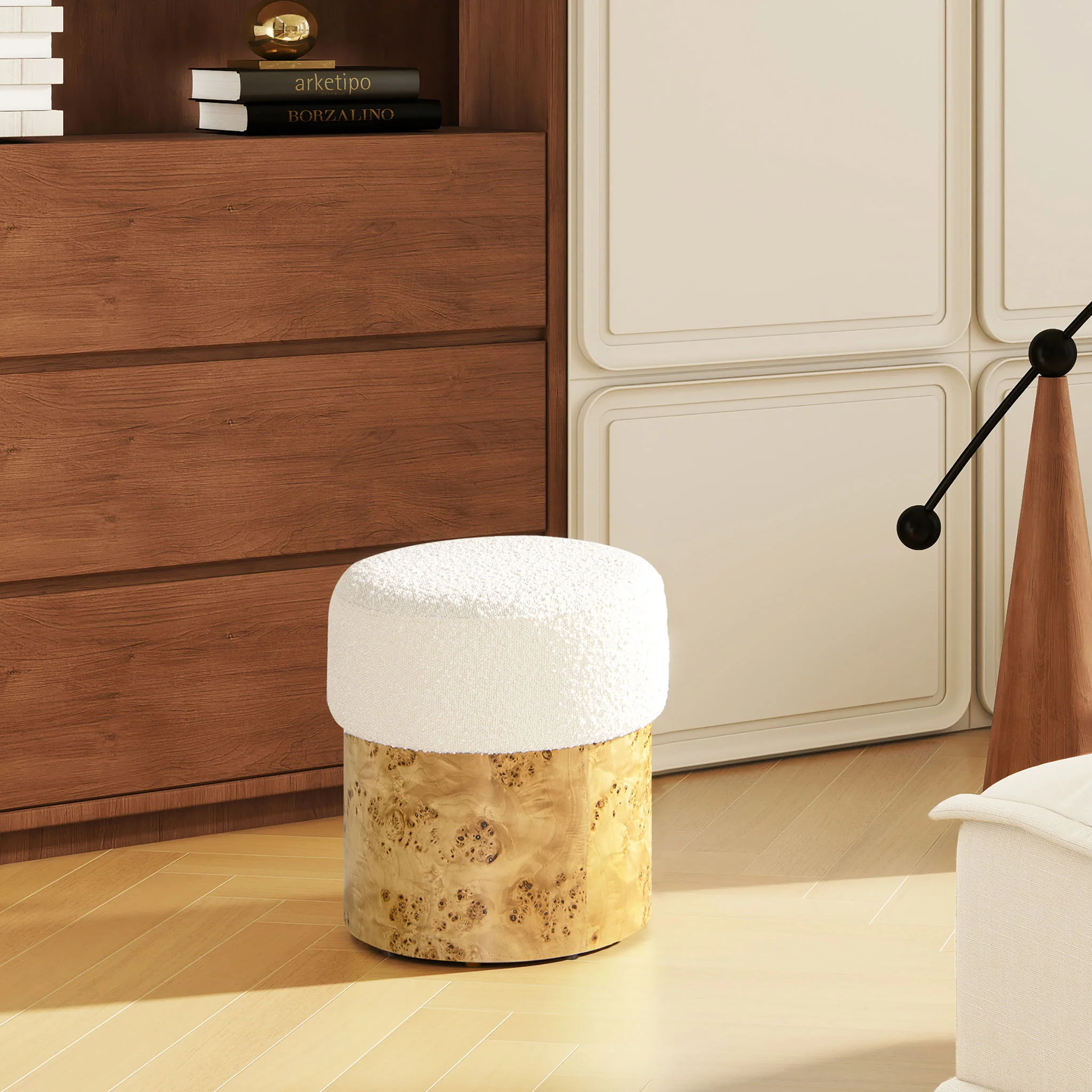 Nebula - Round Upholstered Ottoman - White - Image 2