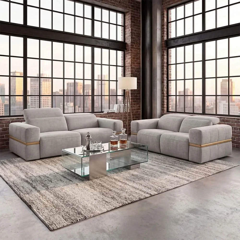 Newark Grey Contemporary Power Reclining Sofa & Loveseat with Track Arms - Image 2