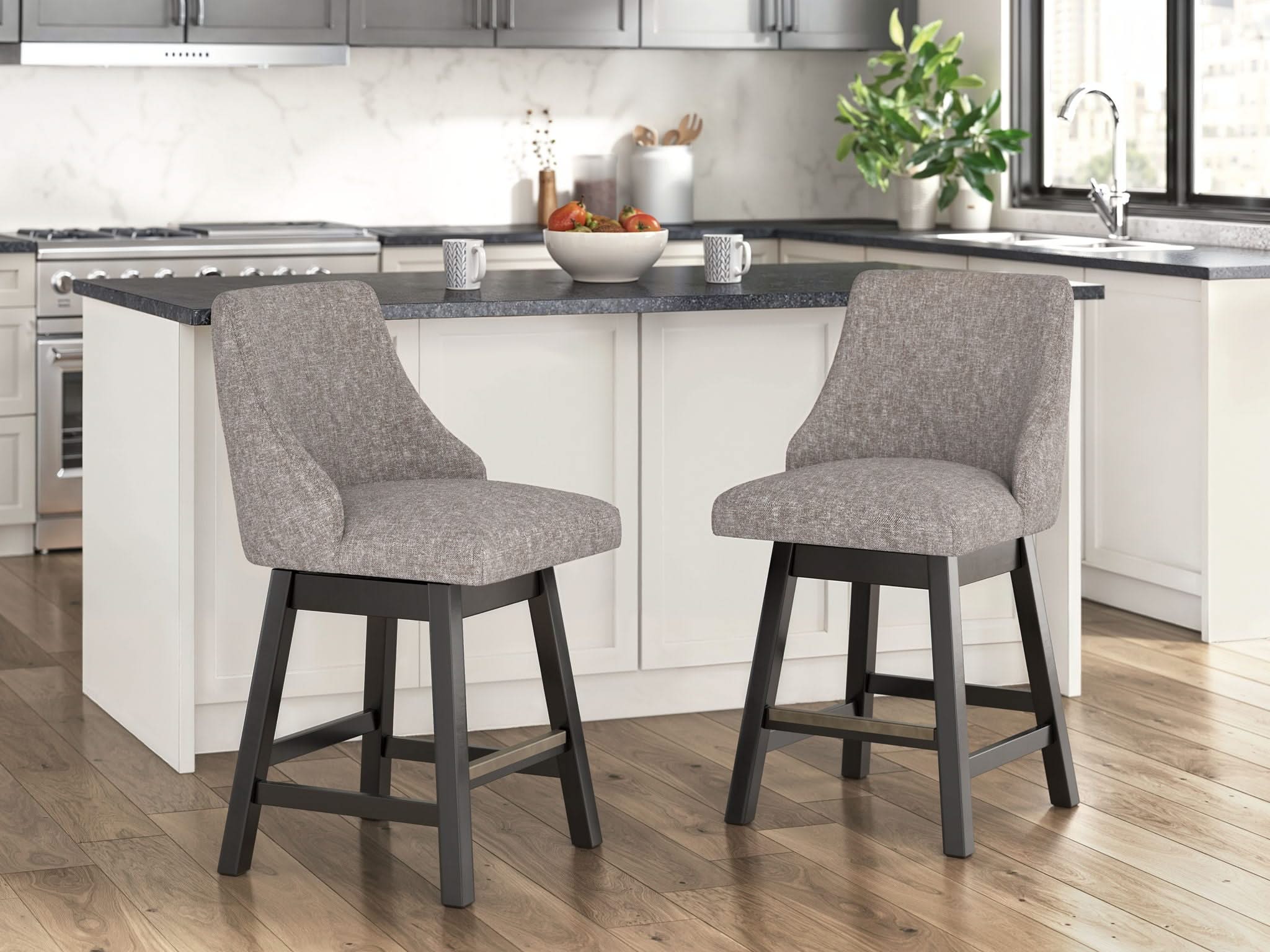 Neymorton - Upholstered Swivel Barstool (Set of 2) - Dark Grayish Brown - Image 2