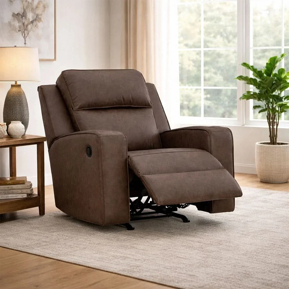 Noah Brown Contemporary Rocker Recliner with Cup Holders and Manual Motion