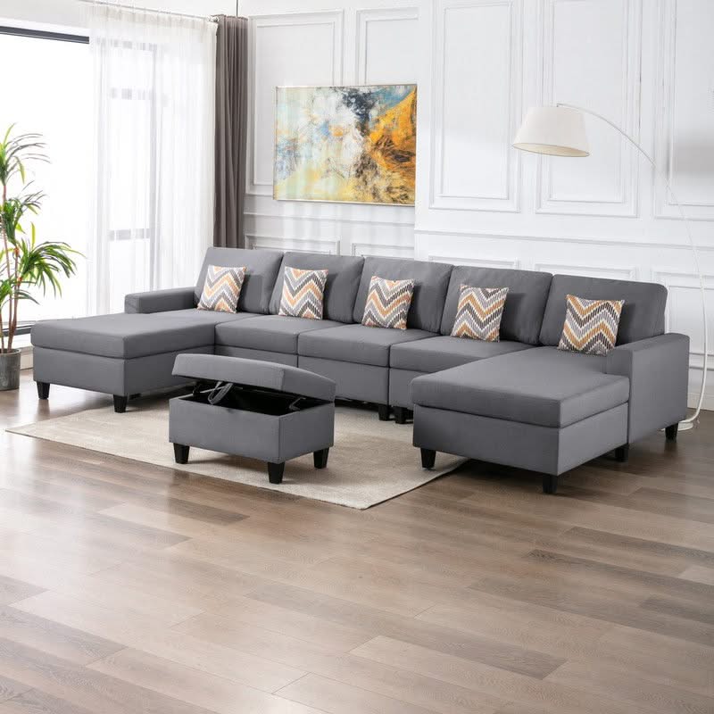 Nolan - Fabric 6 Piece Sectional Sofa With Pillows And Interchangeable Legs - Image 11