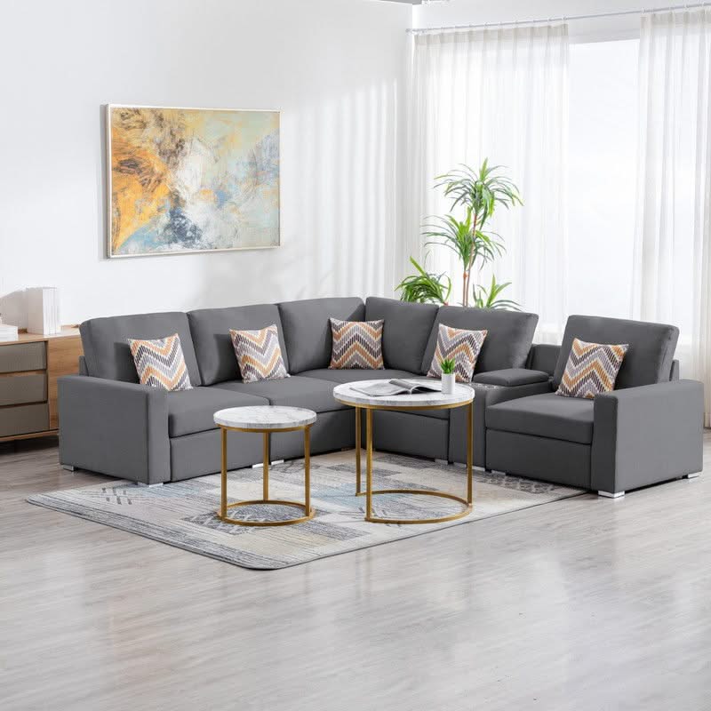 Nolan - Fabric 6 Piece Sectional Sofa With Pillows And Interchangeable Legs - Image 3