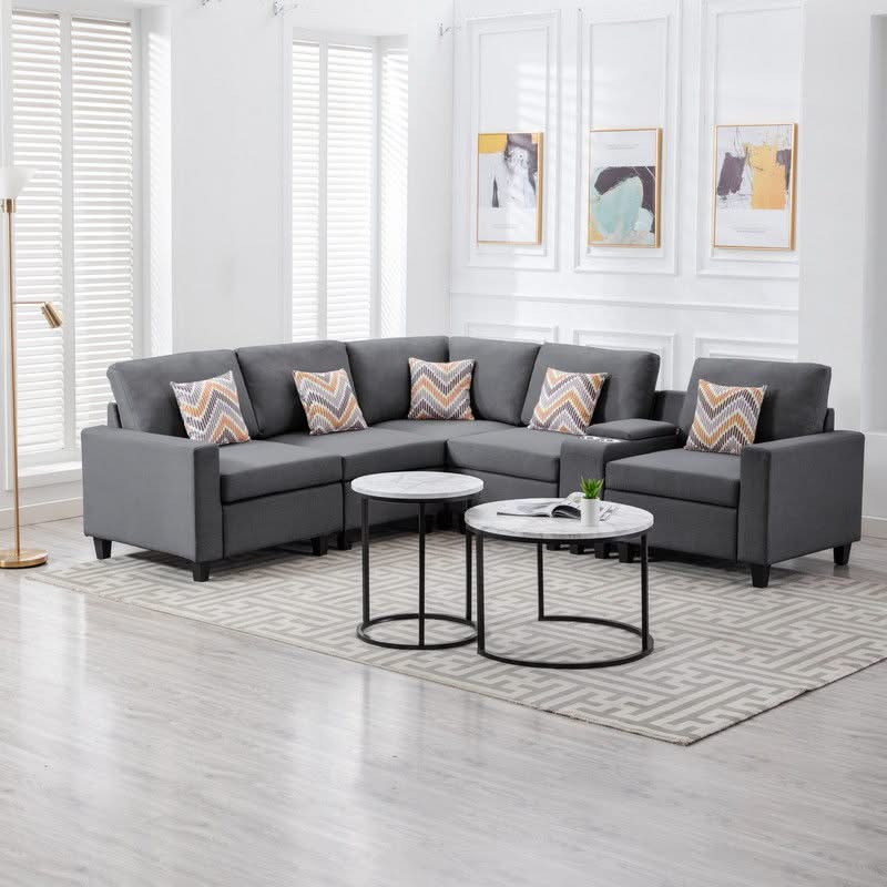 Nolan - Fabric 6 Piece Sectional Sofa With Pillows And Interchangeable Legs - Image 4