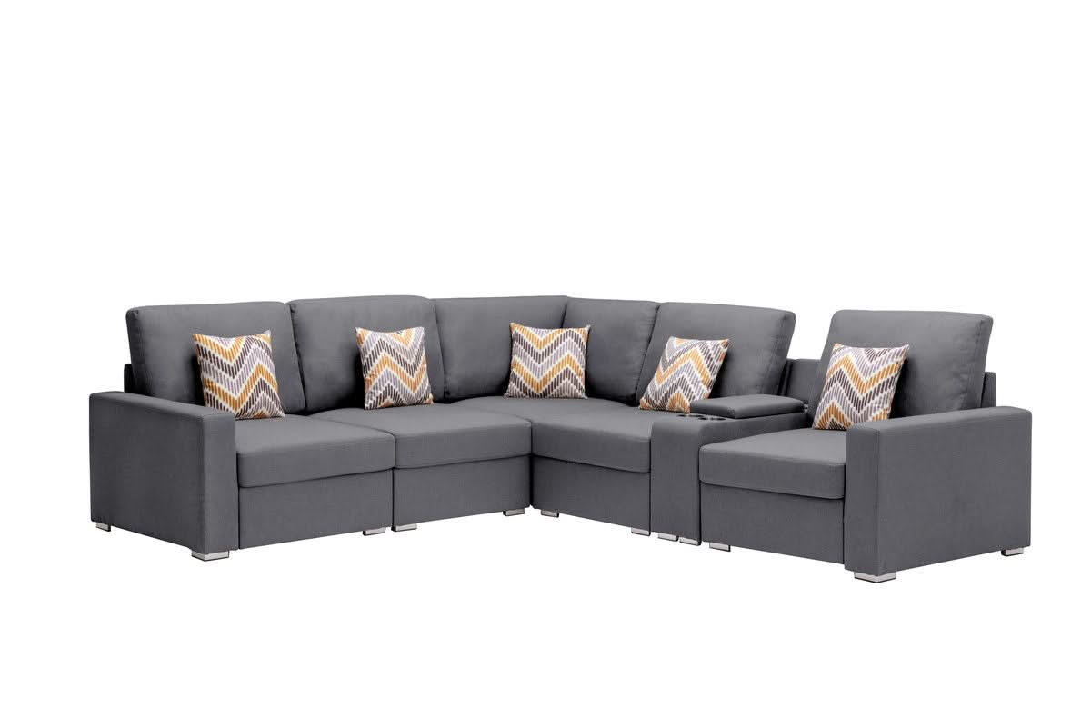 Nolan - Fabric 6 Piece Sectional Sofa With Pillows And Interchangeable Legs - Image 5