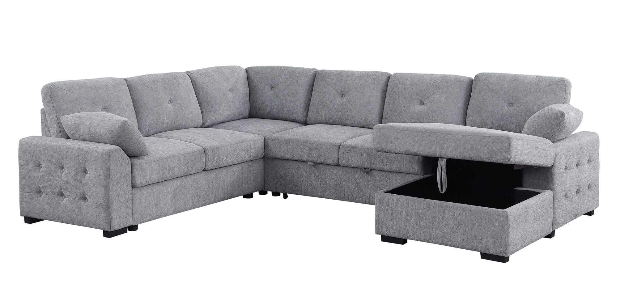 Nyhan - Upholstered Corner Sectional With Pull Out Loveseat And Storaged Chaise - Light Gray - Image 4