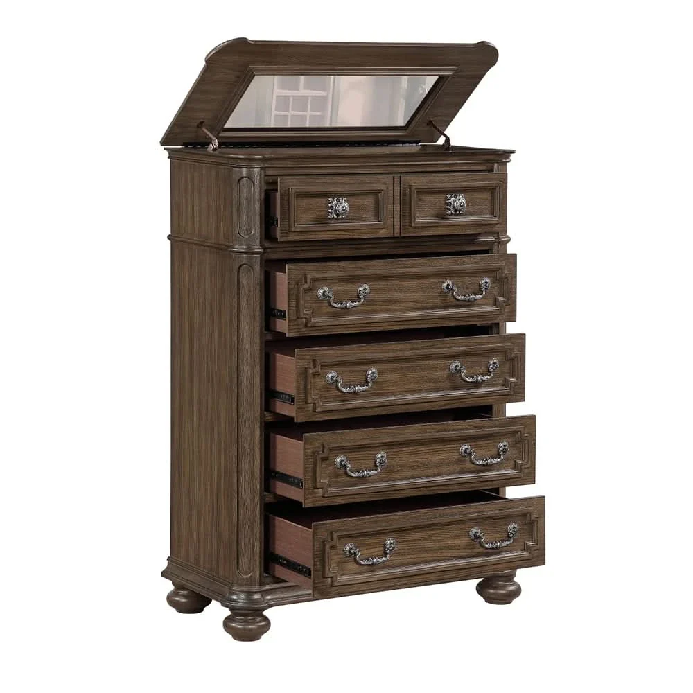 Oakland Traditional Lift Top Chest with Ornate Carvings and Storage Drawers - Image 3