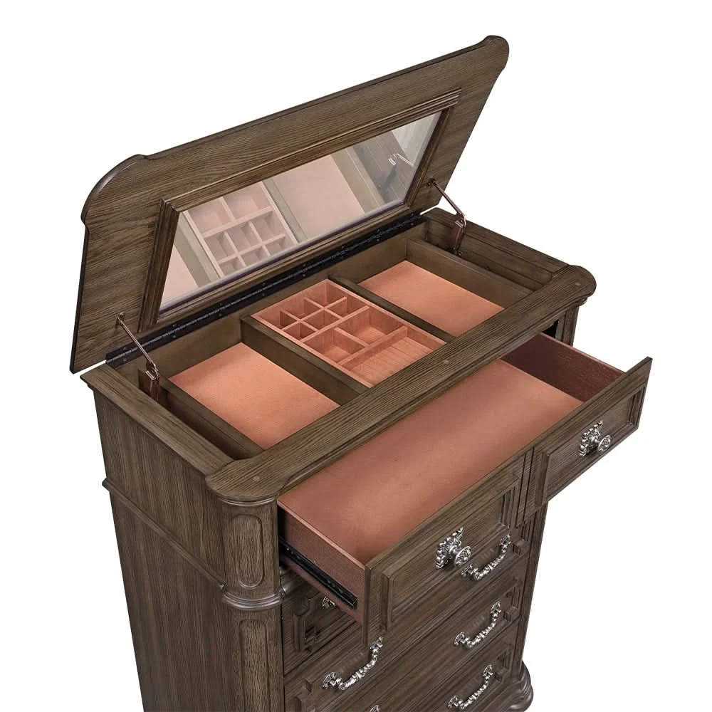Oakland Traditional Lift Top Chest with Ornate Carvings and Storage Drawers - Image 4