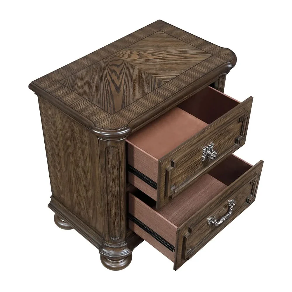 Oakland Traditional Nightstand with Ornate Carvings and Storage Drawers - Image 3