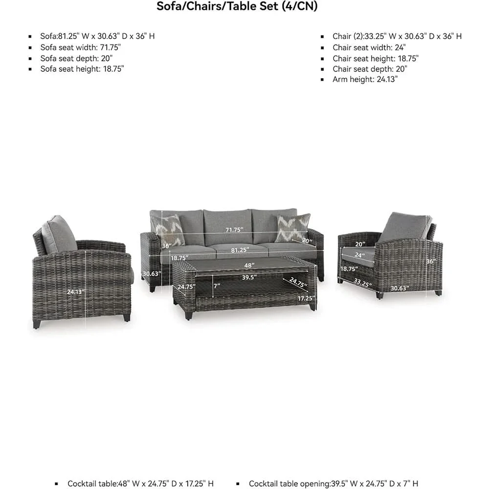Oasis Court Gray 4PC Outdoor Sofa Set with Cushions and Coffee Table - Image 10