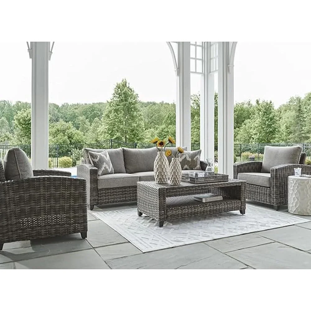 Oasis Court Gray 4PC Outdoor Sofa Set with Cushions and Coffee Table - Image 2
