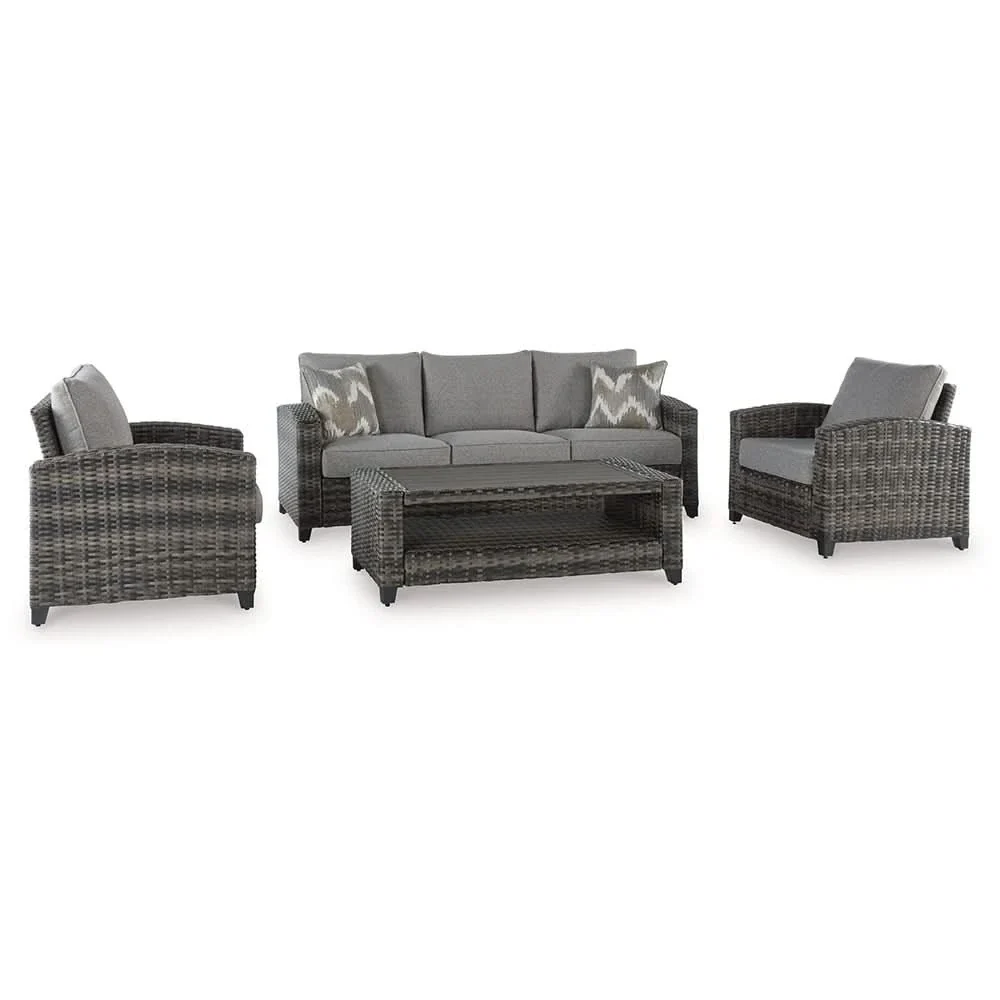 Oasis Court Gray 4PC Outdoor Sofa Set with Cushions and Coffee Table - Image 4