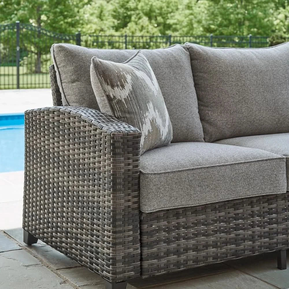 Oasis Court Gray 4PC Outdoor Sofa Set with Cushions and Coffee Table - Image 6