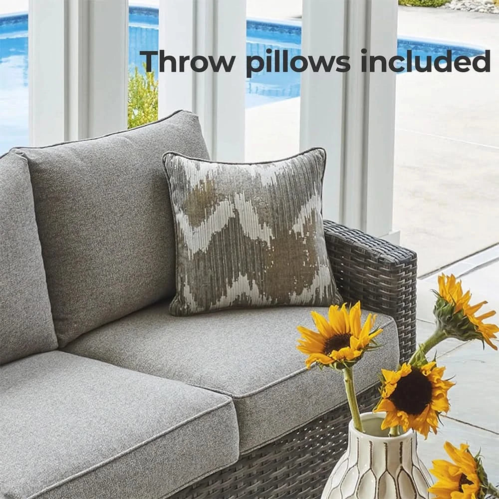 Oasis Court Gray 4PC Outdoor Sofa Set with Cushions and Coffee Table - Image 7