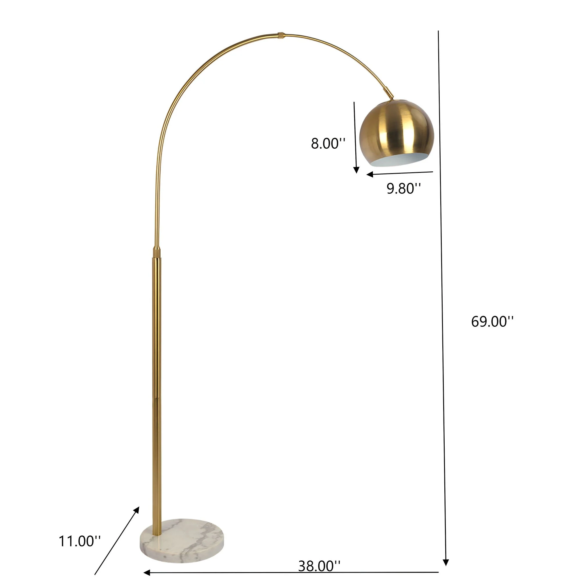 Oasis - Long Arm Gold Adjustable Floor Lamp With Round Marble Base - Gold / White Marble - Image 4