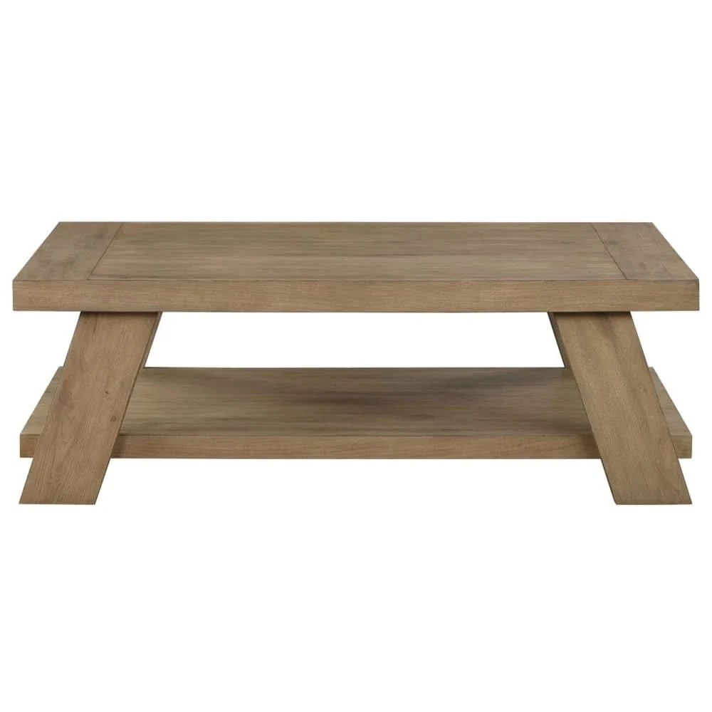 Orinda Caramel 55" Cocktail Table with Storage Shelf and Solid Wood Legs - Image 2