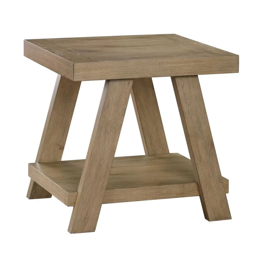 Orinda Caramel End Table with Solid Wood Legs and Storage Shelf - Image 2