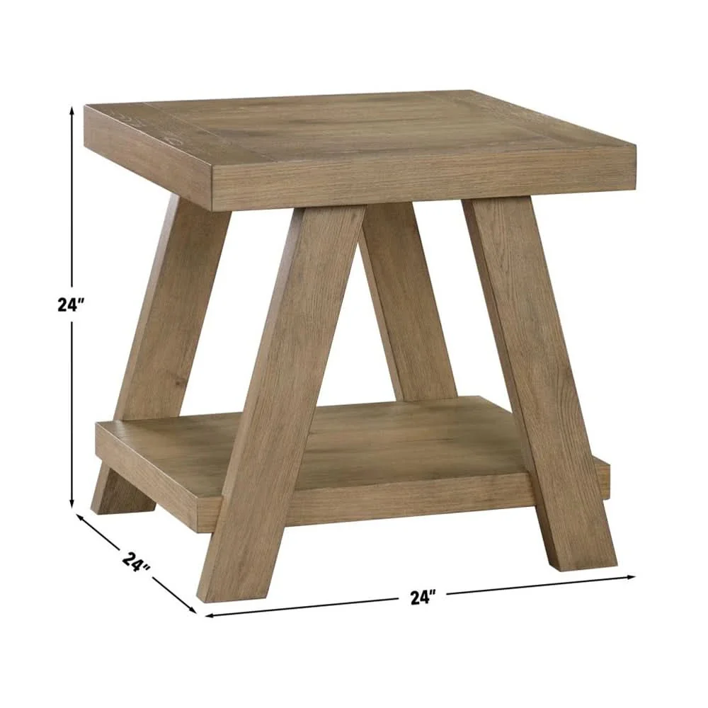 Orinda Caramel End Table with Solid Wood Legs and Storage Shelf - Image 4