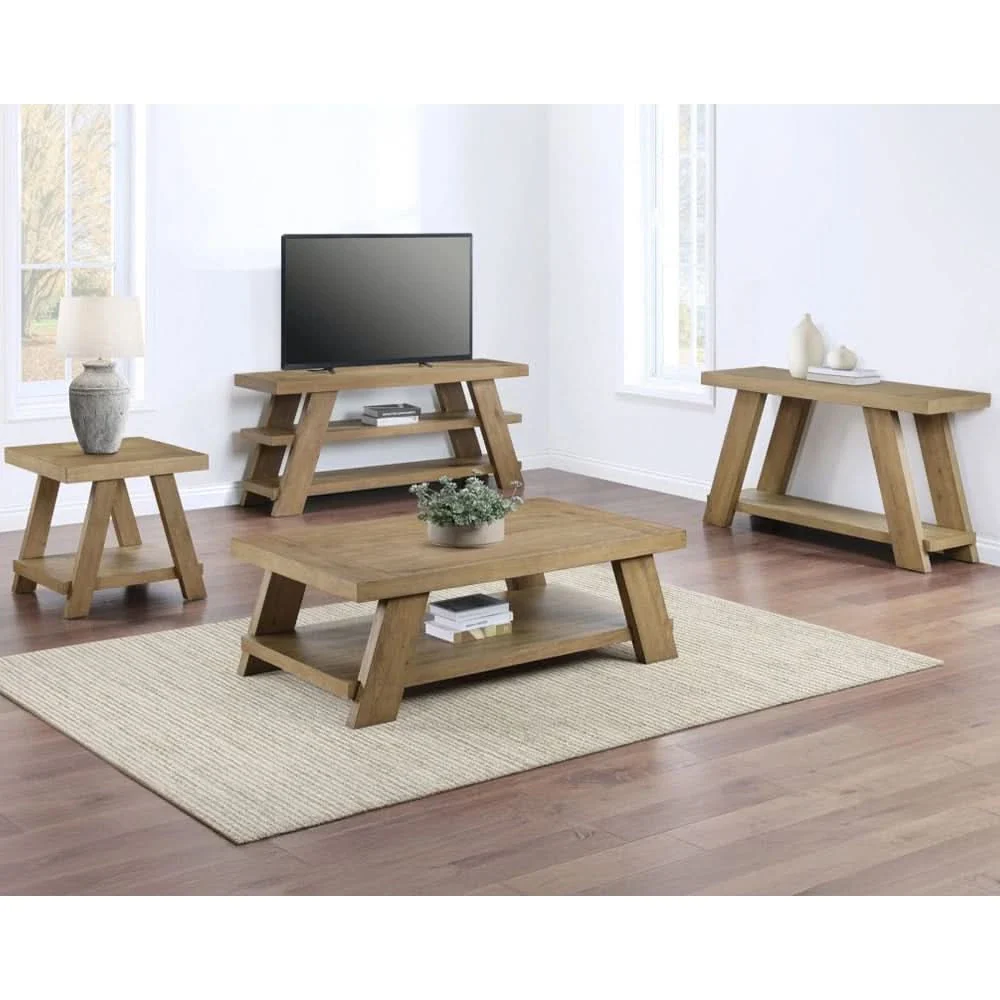 Orinda Caramel End Table with Solid Wood Legs and Storage Shelf - Image 6