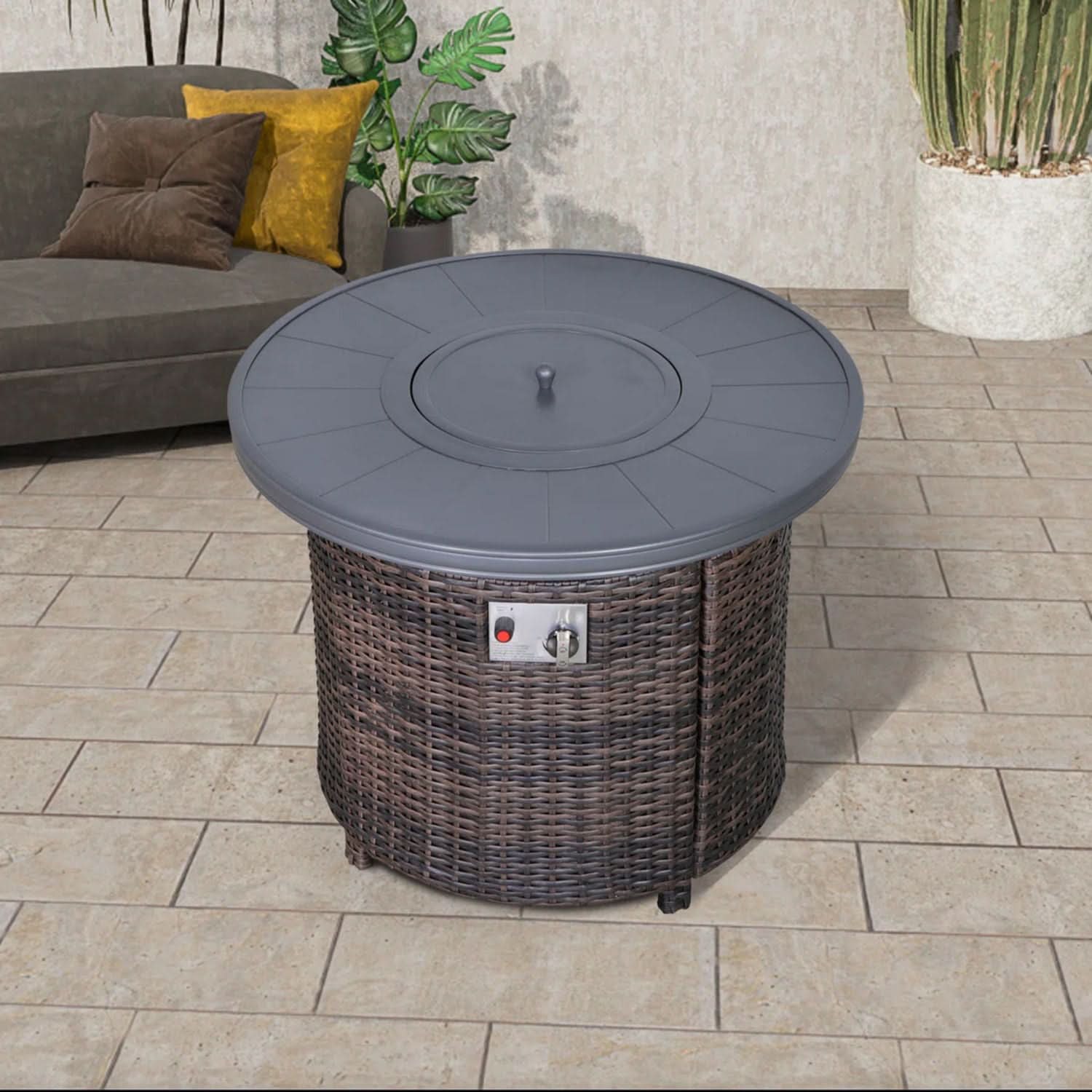 Outdoor Fire Pit Table With Lid - Espresso - Image 4