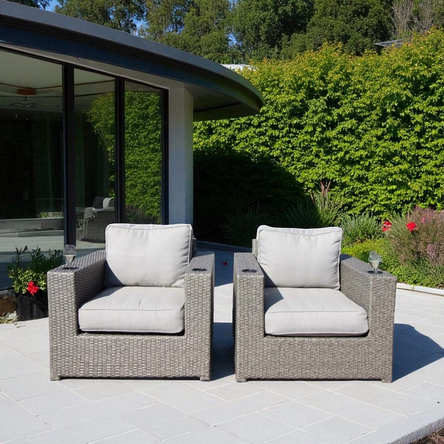Outdoor Lounge Chairs With Cushions, Weather Resistant - Gray Mix - Image 4