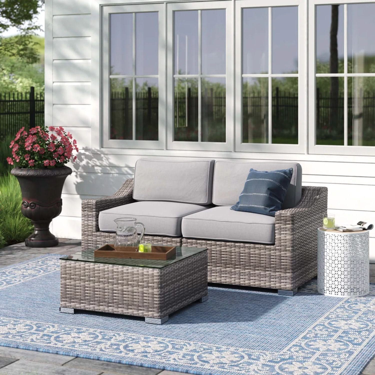 Outdoor Wicker Conversation Set With Cushions, All Weather - Image 20