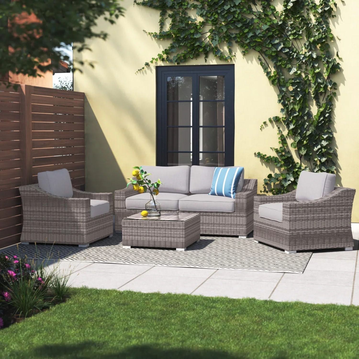 Outdoor Wicker Conversation Set With Cushions, All Weather - Image 34