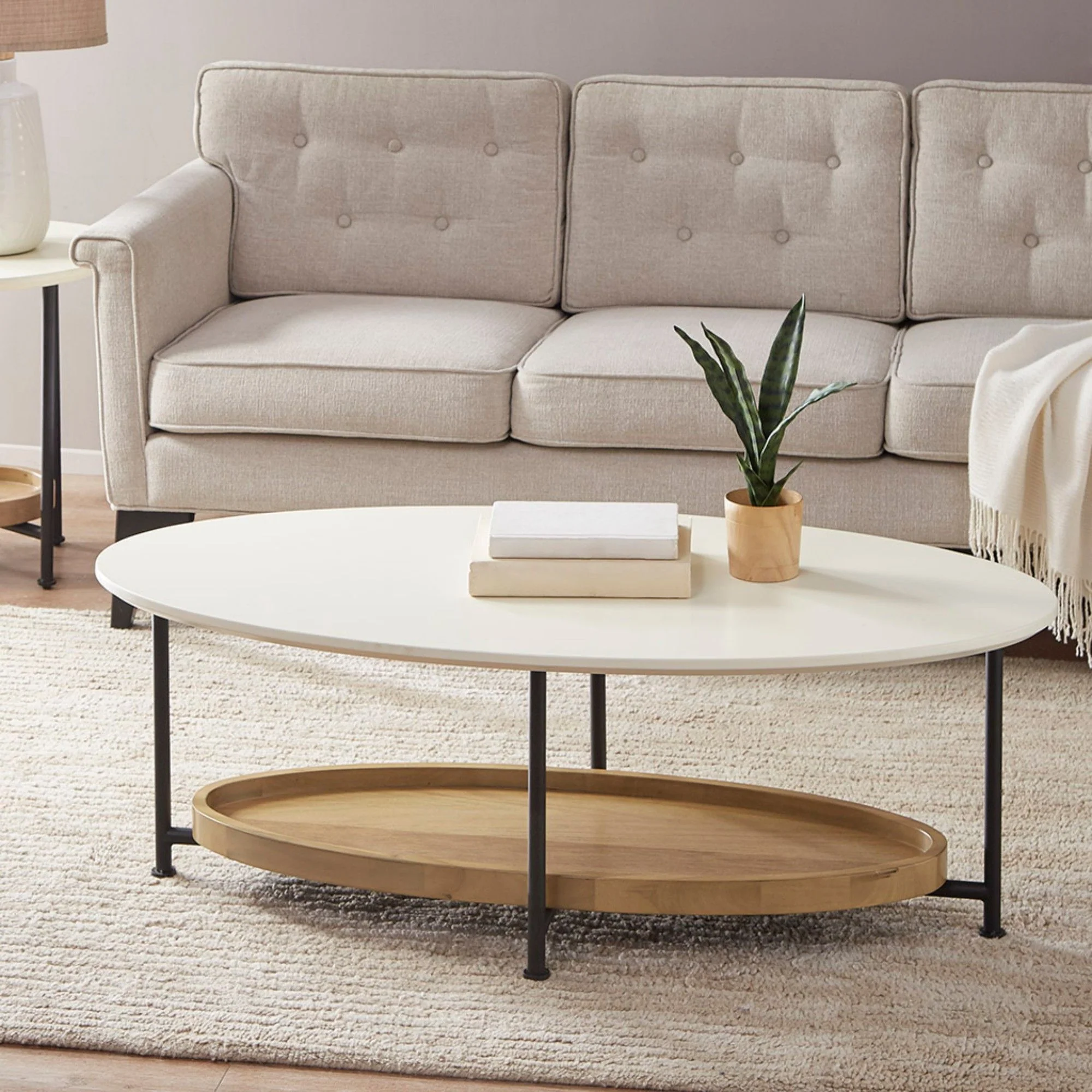 Oval Coffee Table - White / Natural - Image 3
