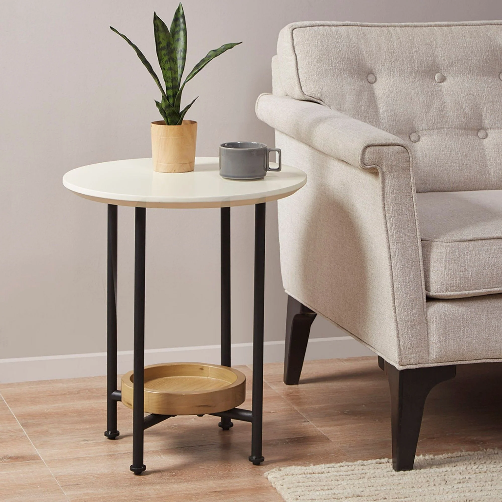 Oval End Table - White / Natural - Image 4