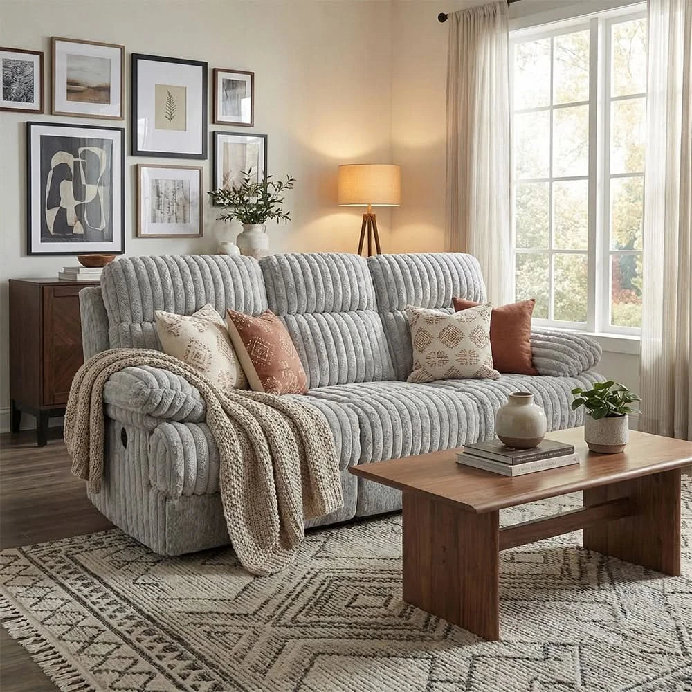 Oyster Mondo Contemporary Power Reclining Sofa with Channel Tufting and Pillow Top Arms - Image 2