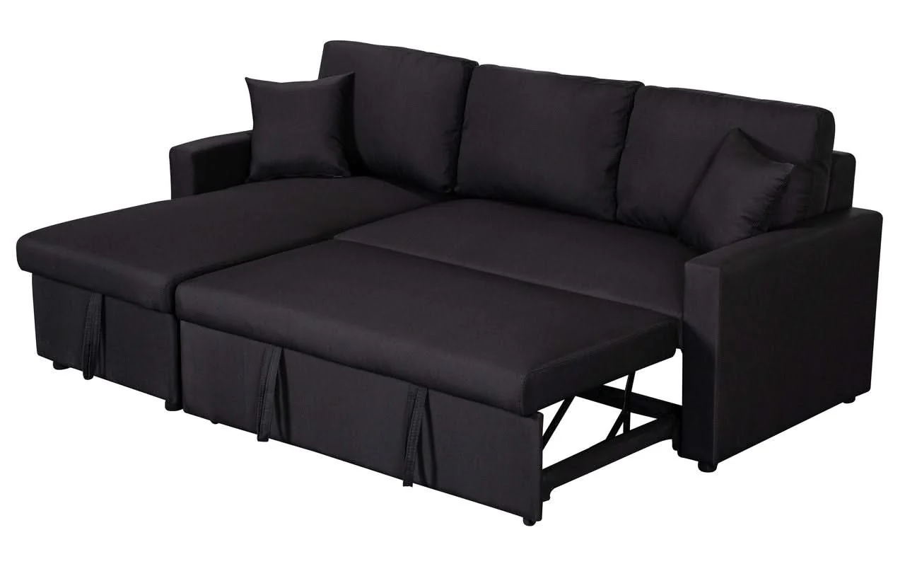Paisley - Fabric Reversible Sleeper Sectional Sofa With Storage Chaise
