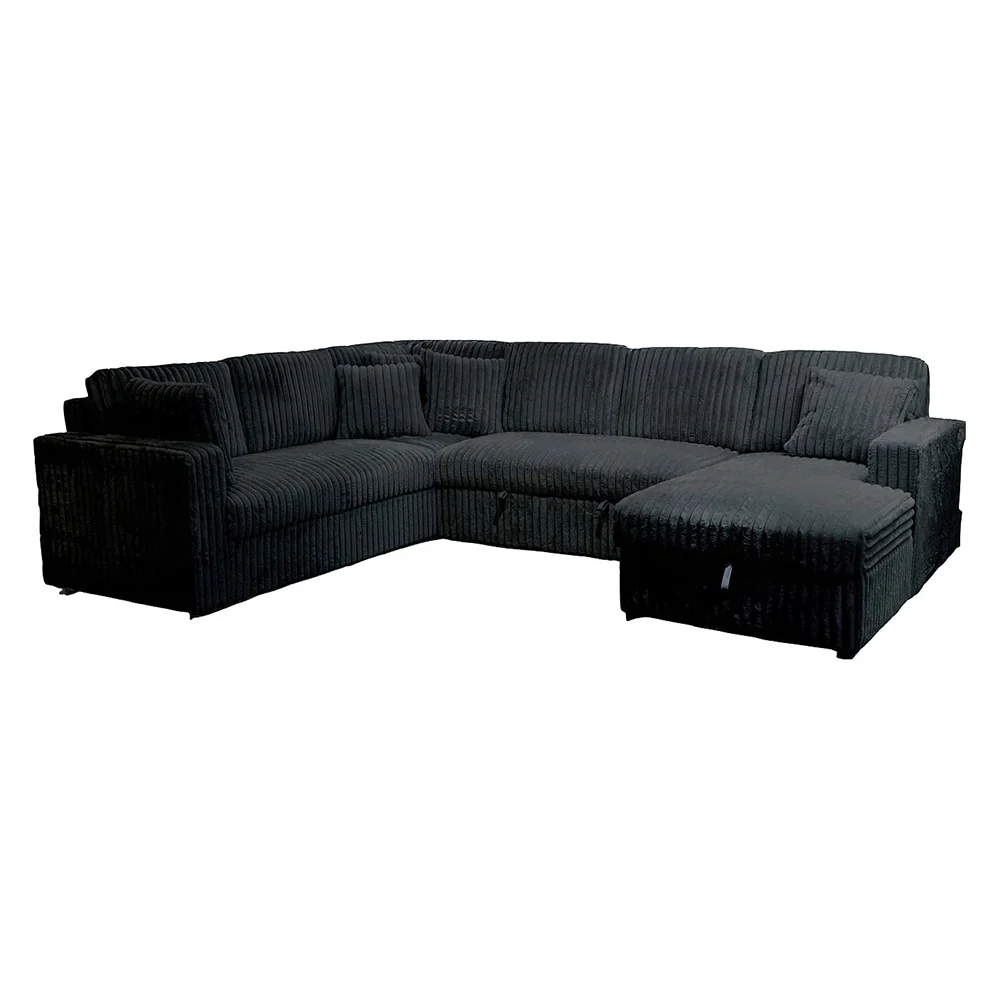 Paris Contemporary Corduroy 4-Piece Sectional with Chaise (Black or Mist Bliss) - Image 4