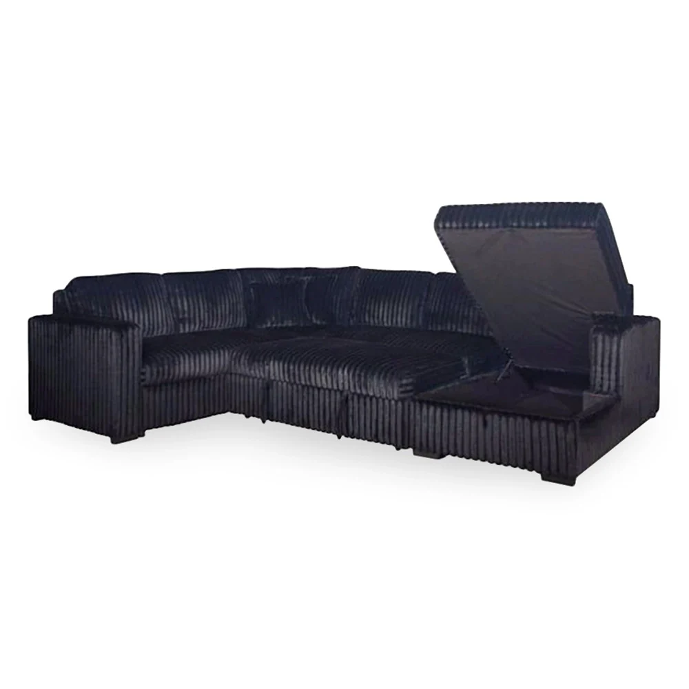 Paris Contemporary Corduroy 4-Piece Sectional with Chaise (Black or Mist Bliss) - Image 5