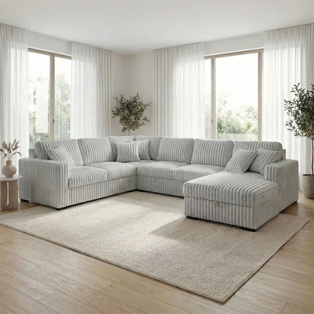 Paris Contemporary Corduroy 4-Piece Sectional with Chaise (Black or Mist Bliss) - Image 6